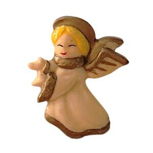 Vintage Holiday Angel Pin Brooch Gold/Ivory 2in